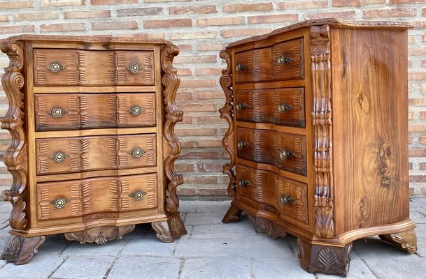 Early 20th Century Italian Burl Walnut and Fruitwood Bedside Commodes, Set of 2-NOU-1274039