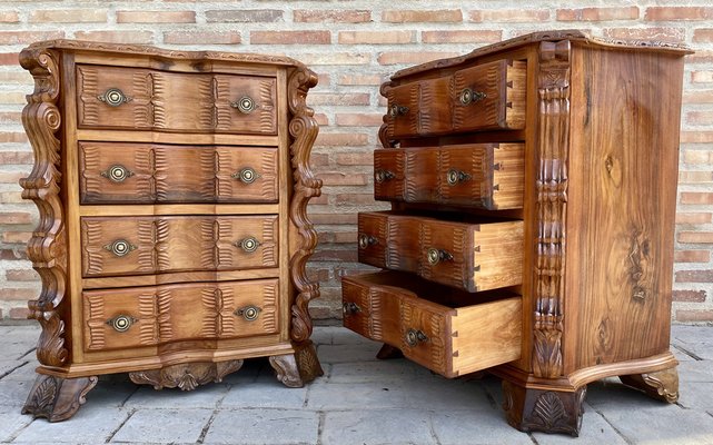 Early 20th Century Italian Burl Walnut and Fruitwood Bedside Commodes, Set of 2-NOU-1274039