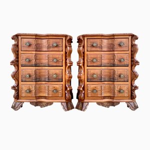 Early 20th Century Italian Burl Walnut and Fruitwood Bedside Commodes, Set of 2-NOU-1274039