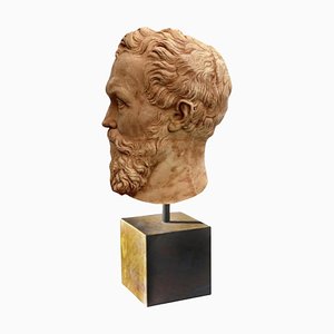 Early 20th Century Italian Sculpture Michelangelo Buonarroti Head in Terracotta-FDW-2023348