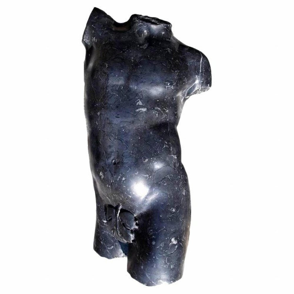 Early 20th Century Italian Sculpture Torso Satiro in Black Marquinia Marble