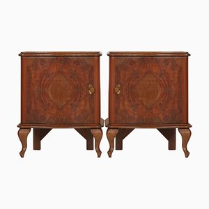 Early 20th-Century Italian Serpentine Nightstand in Walnut, Burl Walnut and Mahogany Veneered Interior, Set of 2-NJV-743656