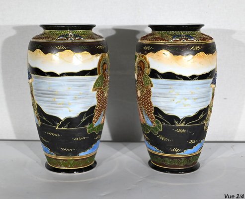 Early 20th Century Japan Porcelain Satsuma Vases, 1890s, Set of 2-RVK-1401171