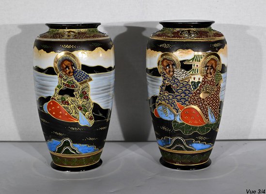 Early 20th Century Japan Porcelain Satsuma Vases, 1890s, Set of 2-RVK-1401171