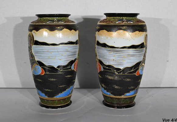 Early 20th Century Japan Porcelain Satsuma Vases, 1890s, Set of 2-RVK-1401171