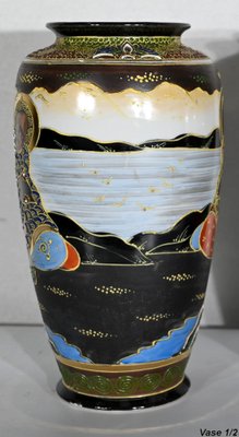 Early 20th Century Japan Porcelain Satsuma Vases, 1890s, Set of 2-RVK-1401171