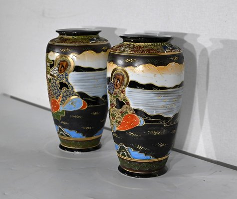 Early 20th Century Japan Porcelain Satsuma Vases, 1890s, Set of 2-RVK-1401171