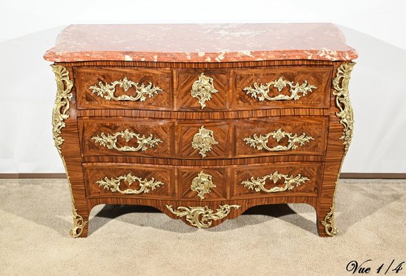 Early 20th Century Louis XIV-Louis XV Transition Style Marquetry Chest of Drawers-RVK-1800456