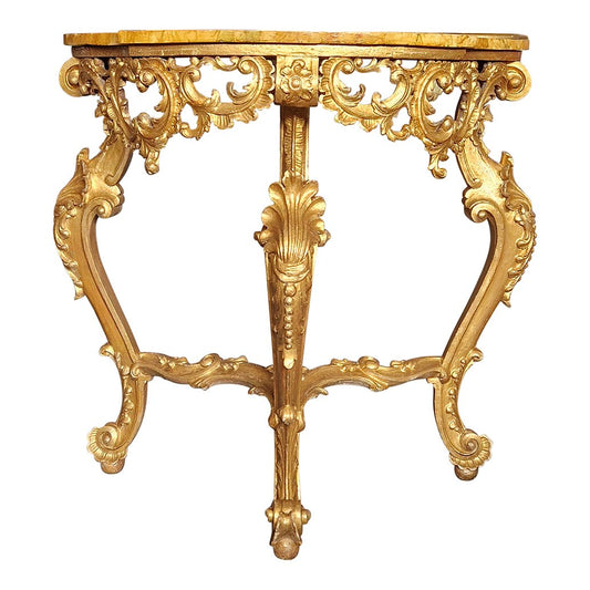 Early 20th Century Louis XV Half-Moon Console in Carved and Gilded Wood, Venice, 1980s