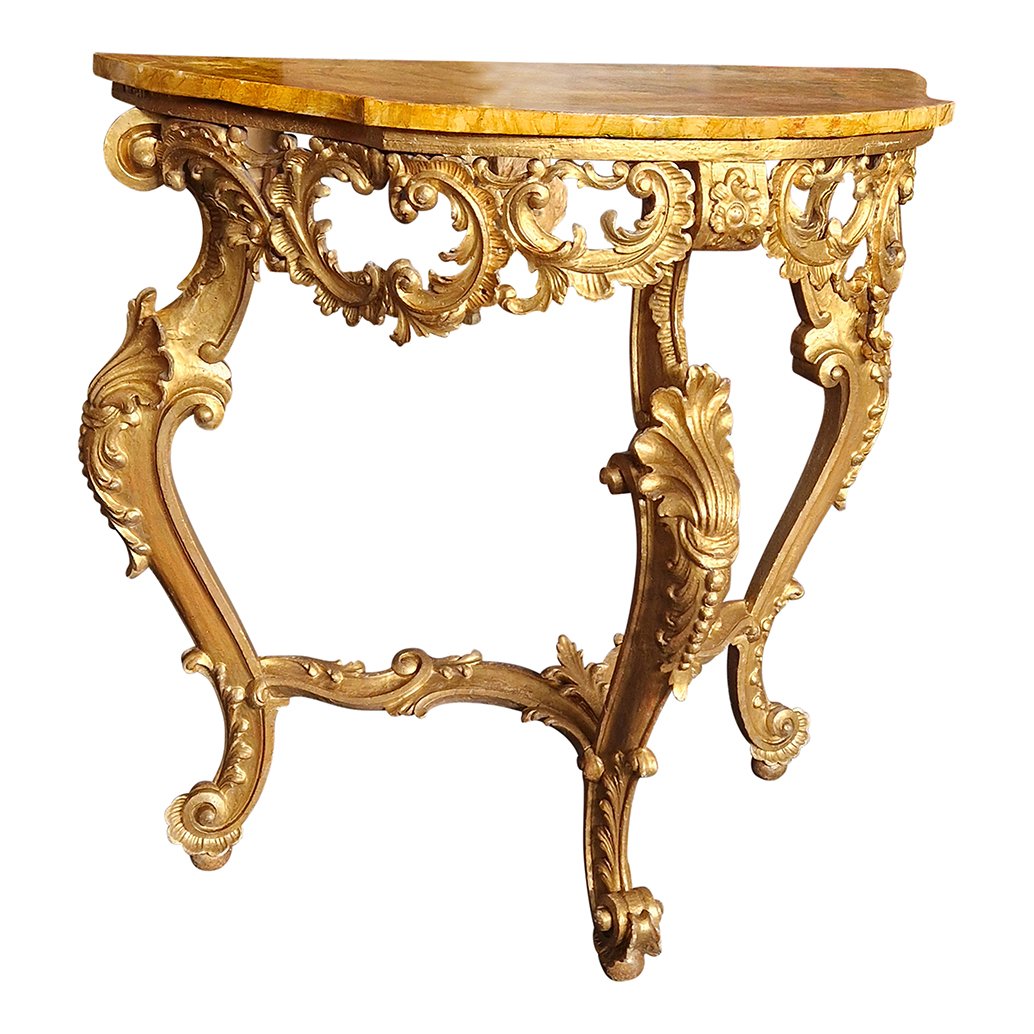 Early 20th Century Louis XV Half-Moon Console in Carved and Gilded Wood, Venice, 1980s