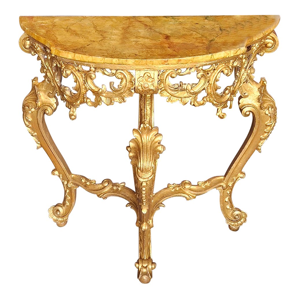 Early 20th Century Louis XV Half-Moon Console in Carved and Gilded Wood, Venice, 1980s