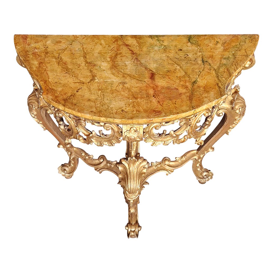 Early 20th Century Louis XV Half-Moon Console in Carved and Gilded Wood, Venice, 1980s