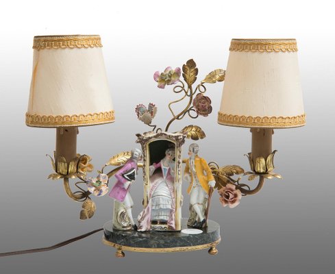 Early 20th Century Napoleon III French Abat-jour Lamp in Polychrome Porcelain and Gilded Bronze-KKK-1776547