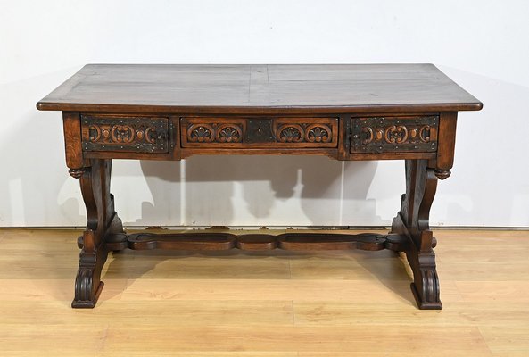 Early 20th Century Neogothic Oak Office Table, 1890s-RVK-1817667