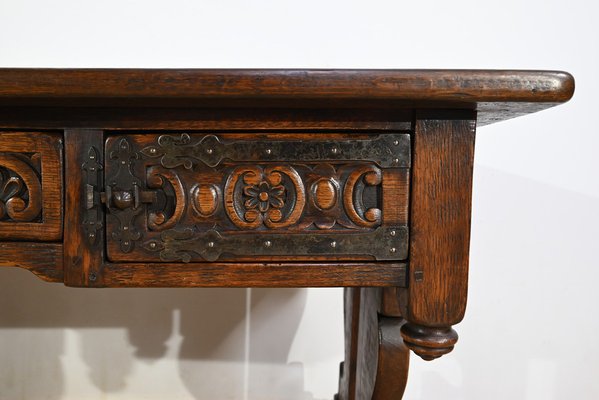 Early 20th Century Neogothic Oak Office Table, 1890s-RVK-1817667