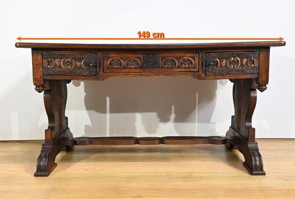 Early 20th Century Neogothic Oak Office Table, 1890s-RVK-1817667