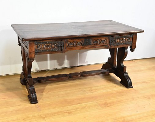 Early 20th Century Neogothic Oak Office Table, 1890s-RVK-1817667