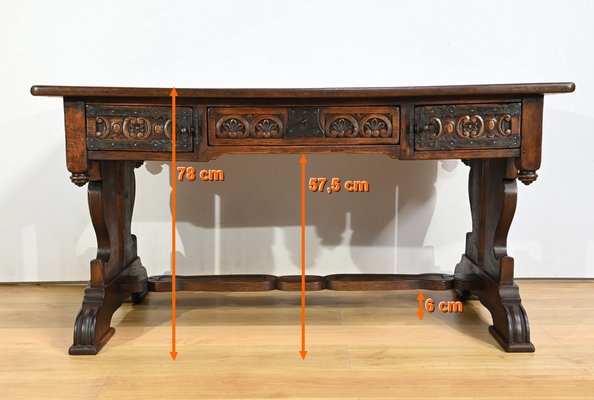 Early 20th Century Neogothic Oak Office Table, 1890s-RVK-1817667