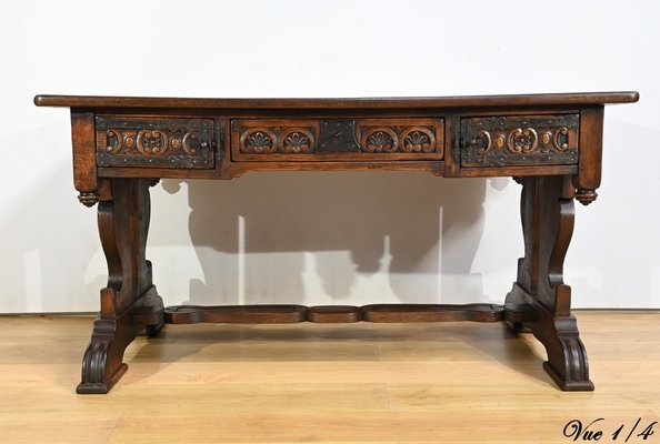 Early 20th Century Neogothic Oak Office Table, 1890s-RVK-1817667