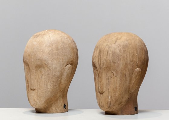 Early 20th Century Scandinavian Faded Milliners' Heads, 1900s, Set of 2-JE-1397648