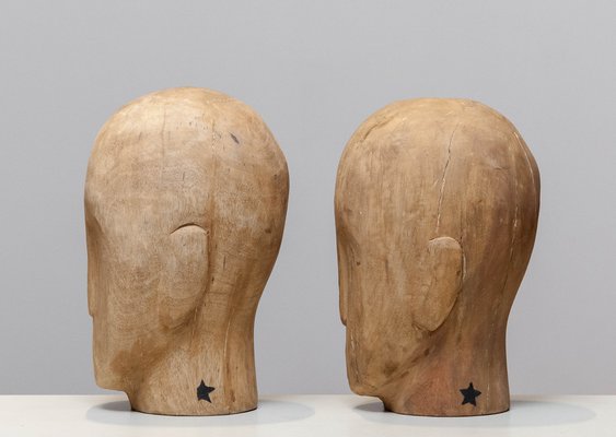 Early 20th Century Scandinavian Faded Milliners' Heads, 1900s, Set of 2-JE-1397648