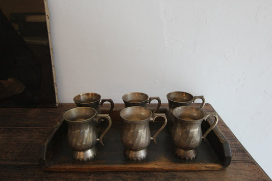 Early 20th Century Silver Plated Brass Mugs, 1930s, Set of 6