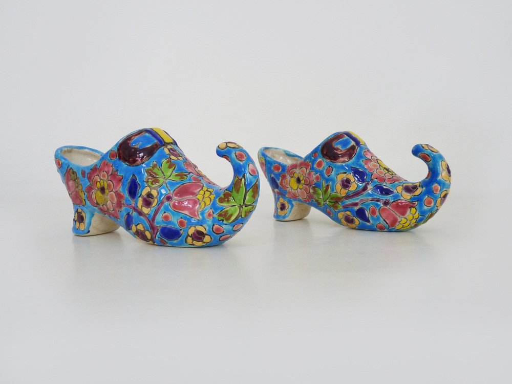 Early 20th Century Sky Blue Clogs Longwy Enamels, 1920s