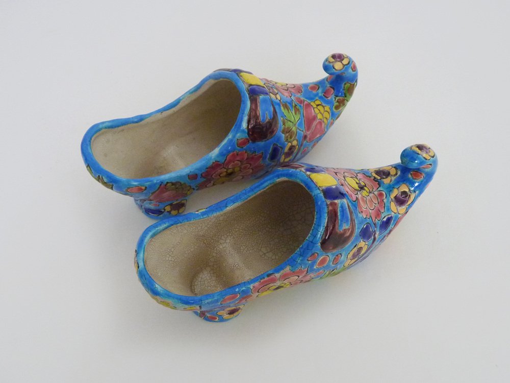 Early 20th Century Sky Blue Clogs Longwy Enamels, 1920s