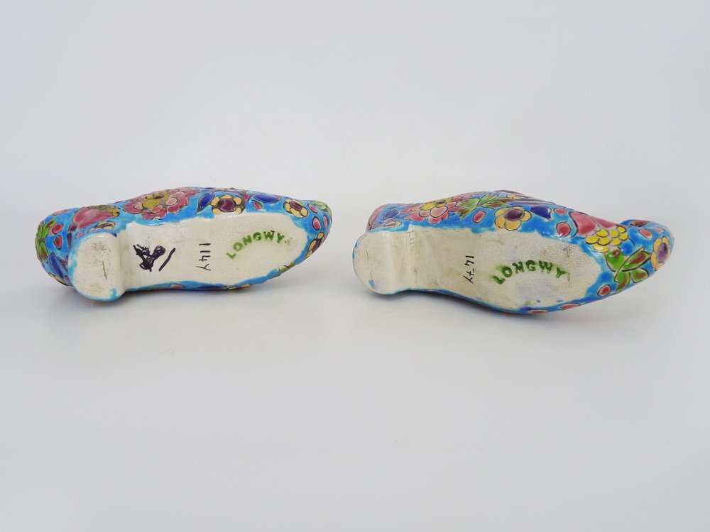 Early 20th Century Sky Blue Clogs Longwy Enamels, 1920s