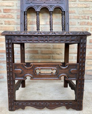 Early 20th Century Spanish Carved Chairs with Wood Seat, 1890s, Set of 2-NOU-1730514