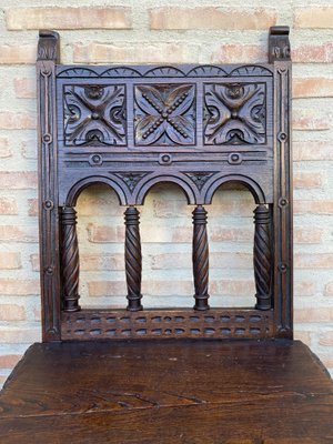 Early 20th Century Spanish Carved Chairs with Wood Seat, 1890s, Set of 2-NOU-1730514