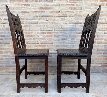 Early 20th Century Spanish Carved Chairs with Wood Seat, 1890s, Set of 2-NOU-1730514