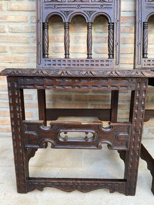 Early 20th Century Spanish Carved Chairs with Wood Seat, 1890s, Set of 2-NOU-1730514