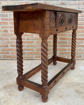 Early 20th Century Spanish Catalan Carved Walnut Console Table With One Drawer-NOU-1250444