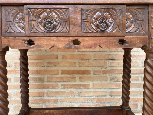 Early 20th Century Spanish Catalan Carved Walnut Console Table With One Drawer-NOU-1250444