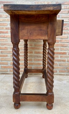 Early 20th Century Spanish Catalan Carved Walnut Console Table With One Drawer-NOU-1250444