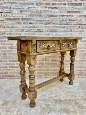 Early 20th Century Spanish Console Table with 2 Drawers and Turned Legs-NOU-1022859