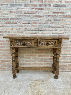 Early 20th Century Spanish Console Table with 2 Drawers and Turned Legs-NOU-1022859