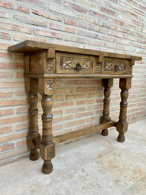 Early 20th Century Spanish Console Table with 2 Drawers and Turned Legs-NOU-1022859