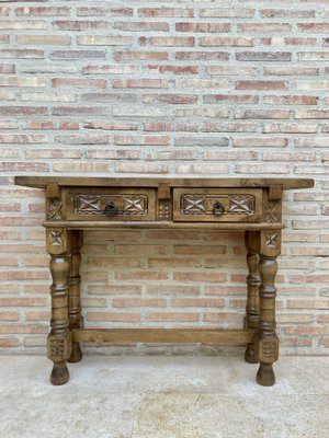 Early 20th Century Spanish Console Table with 2 Drawers and Turned Legs-NOU-1022859