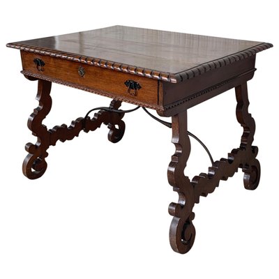 Early 20th-Century Spanish Desk with Lyre Legs and Carved Edges on Top-PSK-1002611