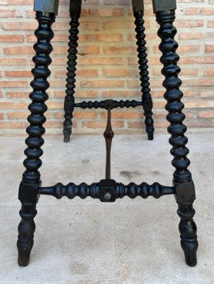 Early 20th Century Spanish Side Table with Turned Legs and Iron Stretcher, 1920s-NOU-2020055