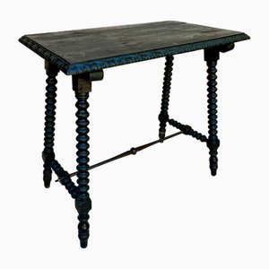 Early 20th Century Spanish Side Table with Turned Legs and Iron Stretcher, 1920s-NOU-2020055