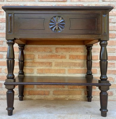 Early 20th Century Spanish Walnut Work Side Table with Large Single Drawer-NOU-1220657