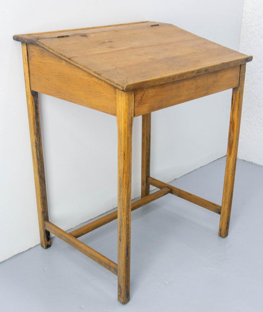 Early 20th Century Student Pine Writing Table with Slant Top, France, 1890s