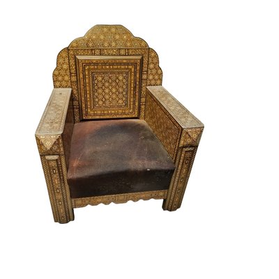 Early 20th Century Syrian Harwood and Marquetry Inlaid Armchair, Set of 2-TCS-1758750