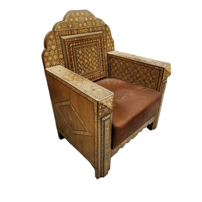 Early 20th Century Syrian Harwood and Marquetry Inlaid Armchair, Set of 2-TCS-1758750