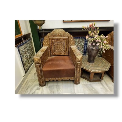 Early 20th Century Syrian Harwood and Marquetry Inlaid Armchair, Set of 2-TCS-1758750