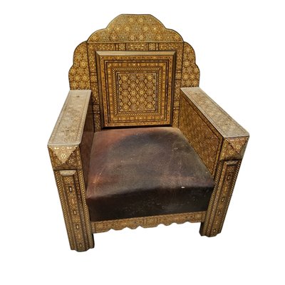 Early 20th Century Syrian Harwood and Marquetry Inlaid Armchair, Set of 2-TCS-1758750