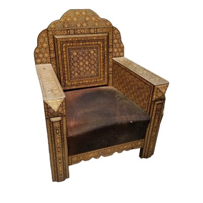 Early 20th Century Syrian Harwood and Marquetry Inlaid Armchair, Set of 2-TCS-1758750